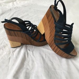 Vince Camuto Blue Suede Stacked Wedges